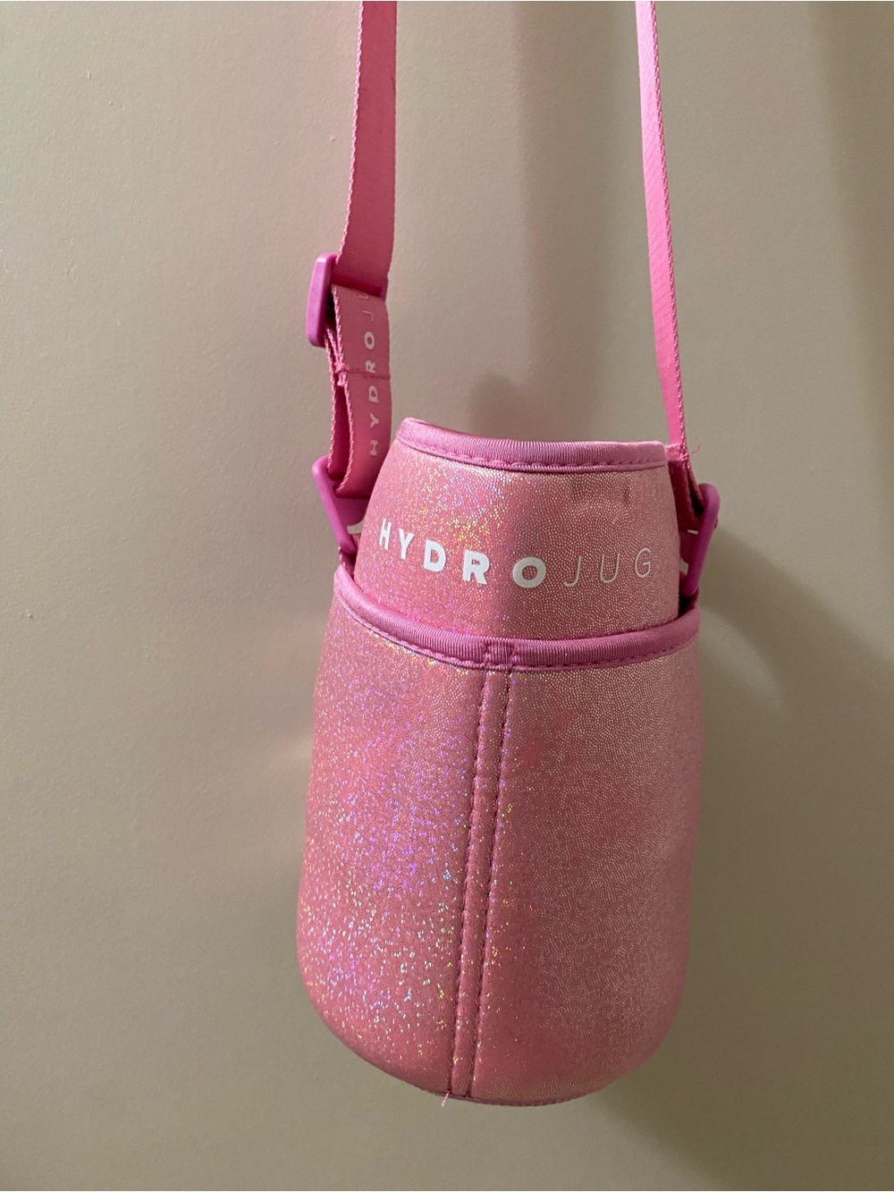 HydroJug Pink Glitter Crossbody Water Bottle Holder Bag